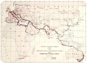 Mappa linee telegrafiche inglesi al 1866