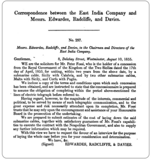 lettera degli avocati Edwardes, Radcliffe & Davies al presidente della East India Company per conto dell'ing. Foss