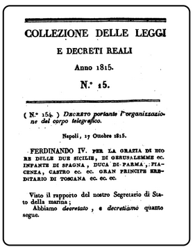 Decreto Organizzazione Corpo Telegrafico 1815